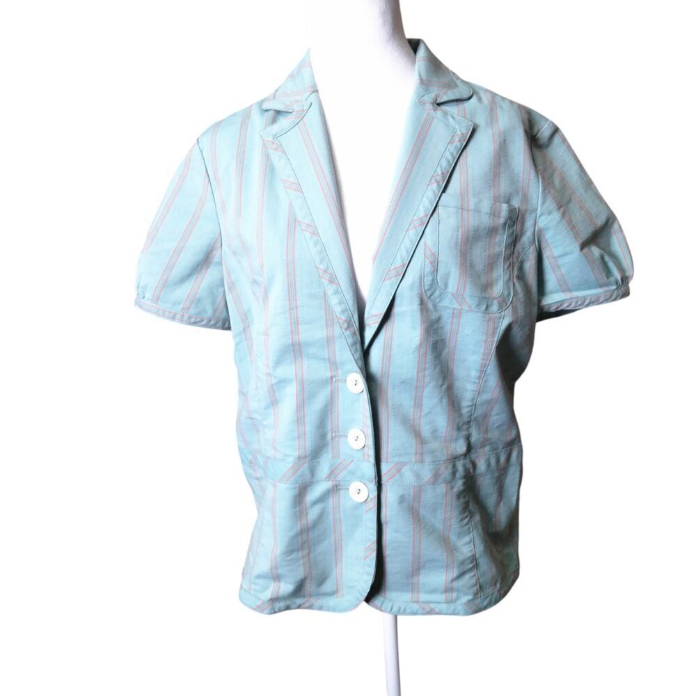 Robert Graham Women's Large Striped 3 Button Closure Top Blouse Short Sleeve